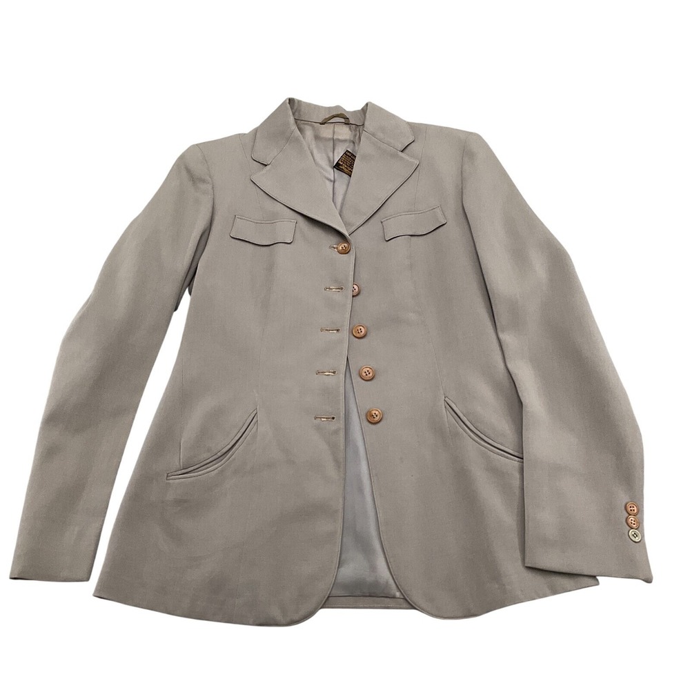 United Woolen Blazer Womens Medium Taupe‎ Military Tailored 1910-20s Jacket